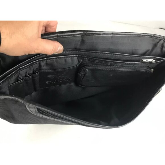 Samsonite Unisex Black Leather Pockets Dividers Detachable‎ Strap Laptop Bag - Picture 10 of 11